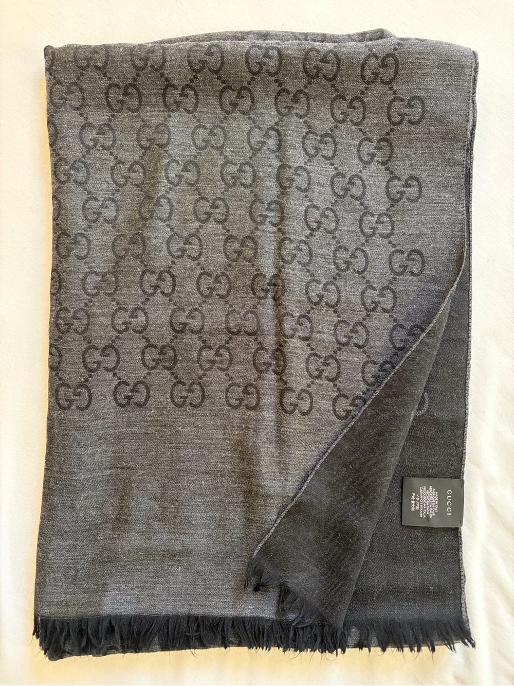 Gucci GG Jacquard Wool & SilkScarf 
Charcoal Gray